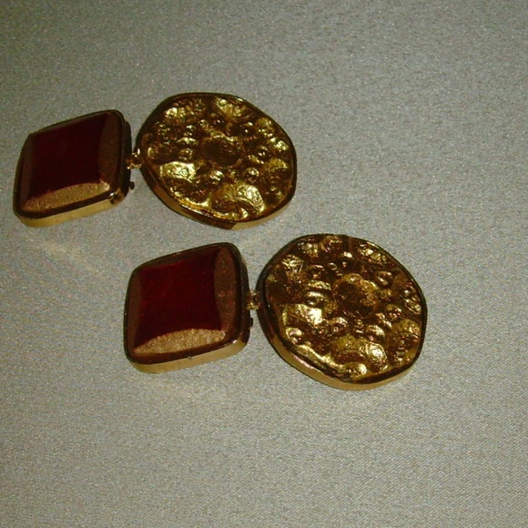 Kenneth J Lane KJL Gold-Tone and Red/Burgundy Dangle Clip-on Earrings - Picture 10 of 13